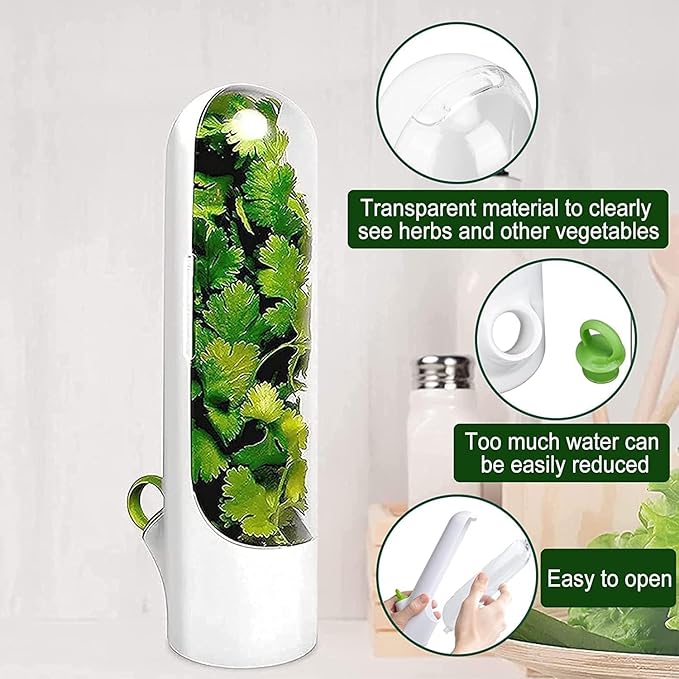 Herb Saver Pods šæ Best Storage Container for Freshest Produce + FREE Stainless Steel 5-Blade Herb Scissors