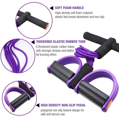 Natural Latex 6-Tube Elastic Yoga Pedal Puller Tension Rope Fitness Equipment, for Abdomen/Waist/Arm/Leg Stretching Slimming