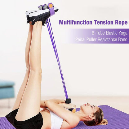 Natural Latex 6-Tube Elastic Yoga Pedal Puller Tension Rope Fitness Equipment, for Abdomen/Waist/Arm/Leg Stretching Slimming