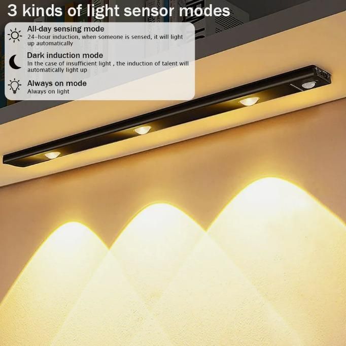 LED PIR Motion Sensor Cabinet Light Strip - With Rechargeable USB Cord