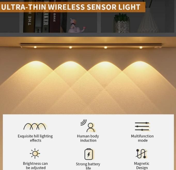 LED PIR Motion Sensor Cabinet Light Strip - With Rechargeable USB Cord