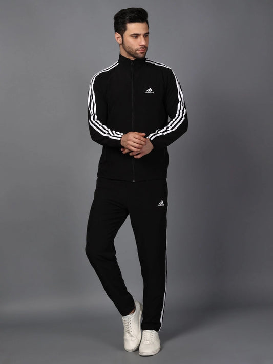 Adidas Half Striped Men Black Tracksuit (Jacket &track-pants)