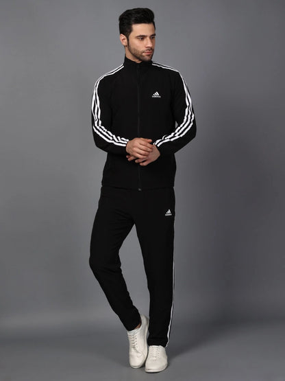 Adidas Half Striped Men Black Tracksuit - Jacket & track-pants