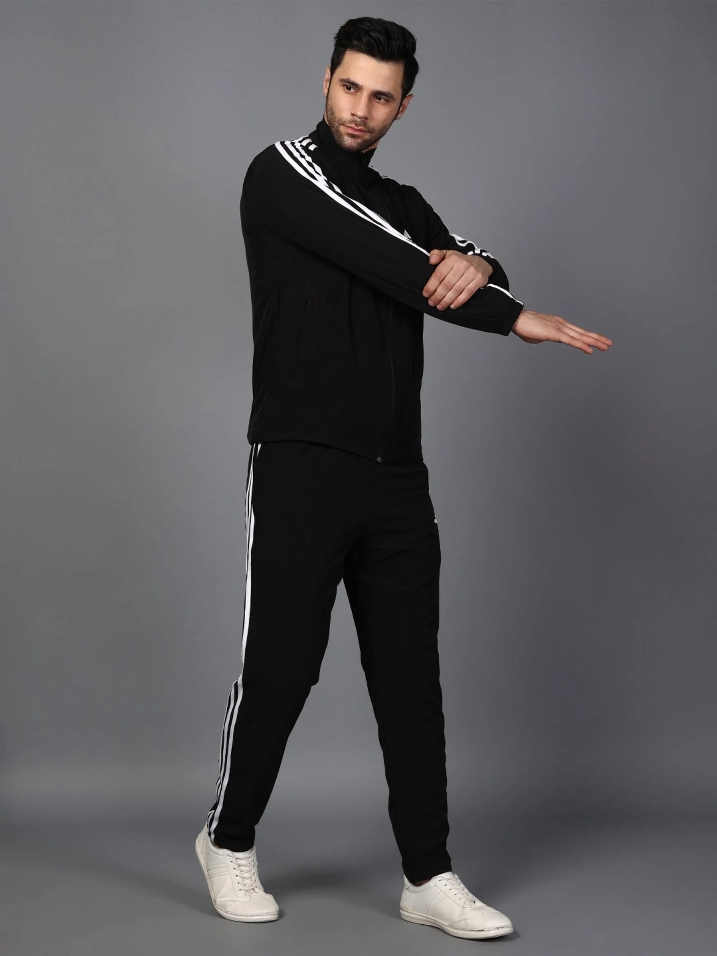 Adidas Half Striped Men Black Tracksuit - Jacket & track-pants
