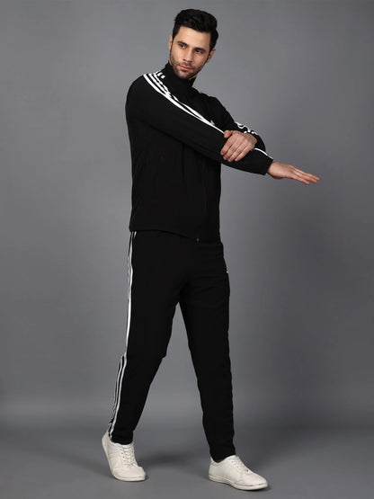 Adidas Half Striped Men Black Tracksuit - Jacket & track-pants