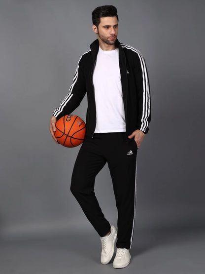 Adidas Half Striped Men Black Tracksuit - Jacket & track-pants